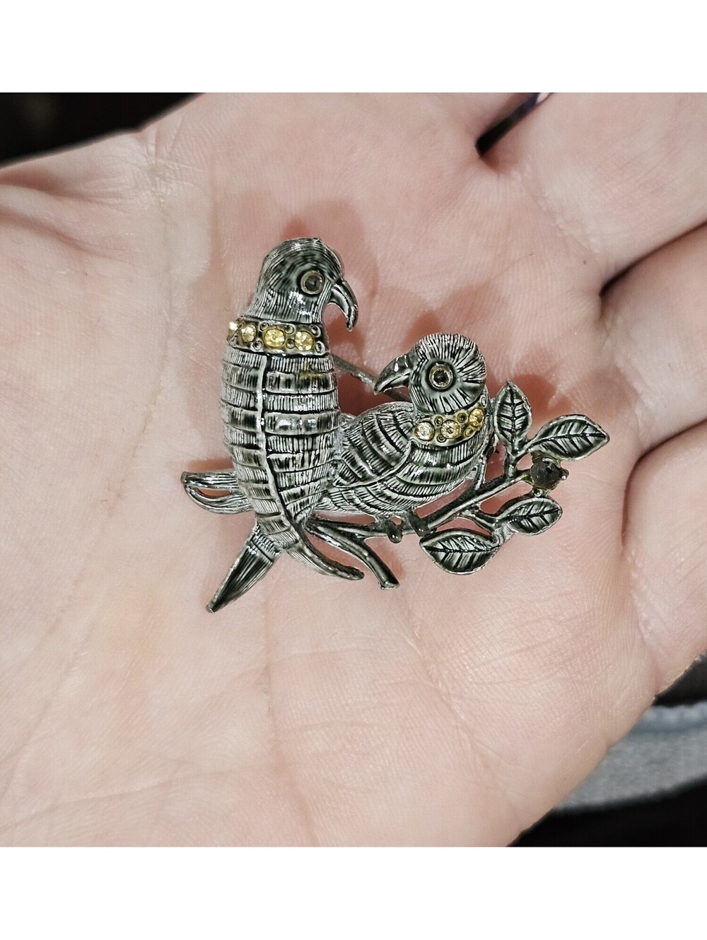 Vintage Whimsical Love Bird Brooch Pin Mid-century Unique One Of A Kind